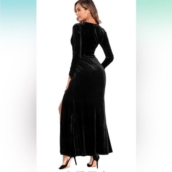 Babalet Velvet‎ Dress Long Sleeve V Neck Ruched Bodycon Wrap Evening Dress M - Picture 4 of 8